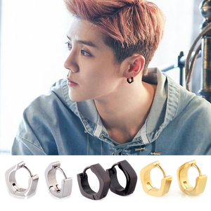 鹿晗同款立体六边形气质百搭黑色耳钉潮男女小巧精致菱形耳环耳圈
