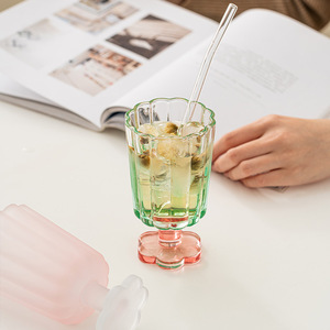 极素玻璃杯高足杯渐变色果汁冷饮杯家用高档高脚杯绿茶杯普洱杯子