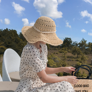 娜丽莎夏天沙滩帽蕾丝草帽女系带防晒遮阳帽旅游海边度假太阳帽子