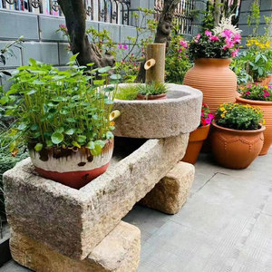 老旧石槽鱼缸石磨花盆流水景观石头水槽水缸养花户外庭院装饰摆件