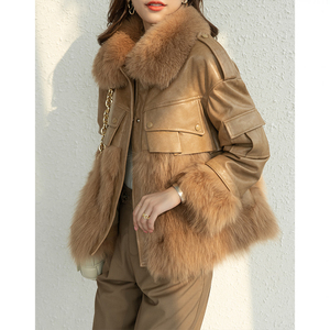 狐狸毛皮草外套短款皮毛一体大衣绵羊皮真皮皮衣2020年冬新款女装