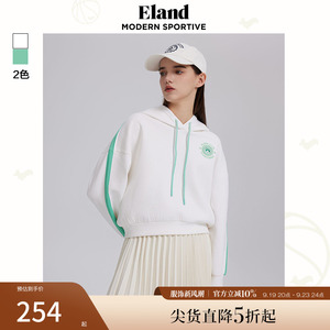 Eland衣恋卫衣女圆领套头连帽短款宽松运动风上衣