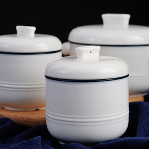 北欧陶瓷隔水炖盅带盖燕窝碗内胆蒸汤盅小号家用纯白炖罐煲汤锅