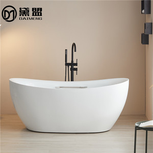 家用成人独立式浴缸椭圆形一体成型亚克力带扶手彩色浴盆1.4-1.7