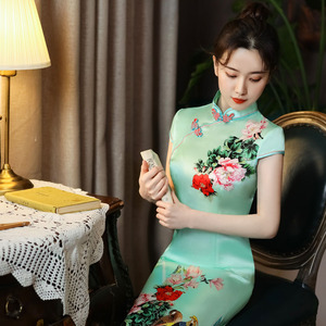 000人付款天猫2022新款旗袍高端真丝连衣裙短款时尚显瘦日常生活装
