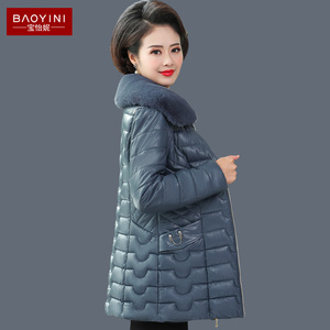 中老年皮衣外套女中长款加绒加厚2020冬装妈妈pu皮棉袄保暖皮棉衣