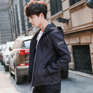 春季戴帽夹克男衫男版外套带帽子入秋长袖秀薄款衣服春装韩版港版