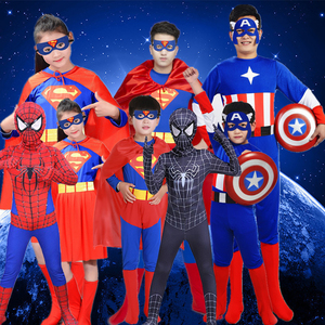 儿童节亲子儿童服男童超人演出服小孩动漫卡通走秀衣服美国队长服