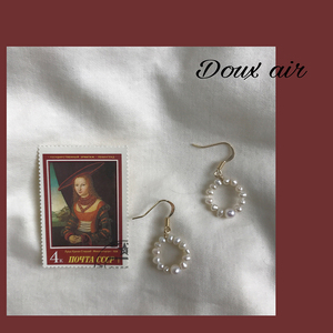 DouxAir少女祈祷天然珍珠耳环复古气质耳饰纯银耳钩个性简约耳夹