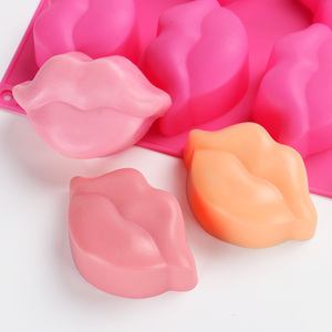 手工皂硅胶模具立体嘴唇造型香皂模型 六孔美唇皂模整版约出510克