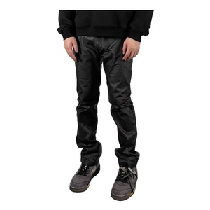 JCAESAR 原创高街RO喇叭涂层堆积感直筒牛仔裤美式刷蜡面黑色长裤
