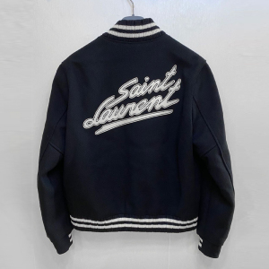 国内现货 slp saintlaurent圣罗兰签字黑白棒球服羊毛外套
