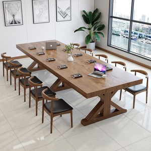 实木人才会议桌靠背椅长桌现代简约办公培训桌新中式北欧定制家具