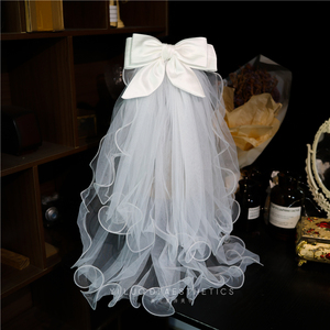 依洛蒂原创白色蝴蝶结儿童公主头纱亲子成人结婚婚礼婚纱拍照头饰