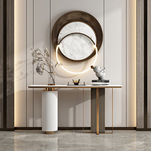 端景台简约现代玄关柜意式极简装饰柜岩板玄关桌不锈钢轻奢玄关台