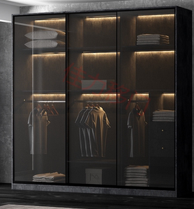 衣柜移门定做推拉门简约现代玻璃移门茶玻高档北欧简约壁柜门黑色