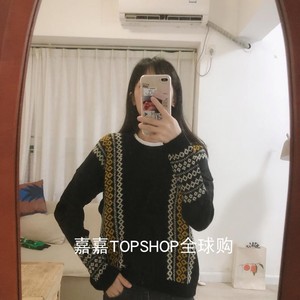 英国Topshop 秋冬款 复古花纹基础百搭 圆领针织衫毛衣