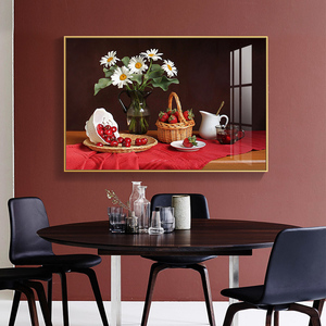 静谧时光美式餐厅装饰画轻奢风复古静物艺术油画北欧歺厅饭厅挂画