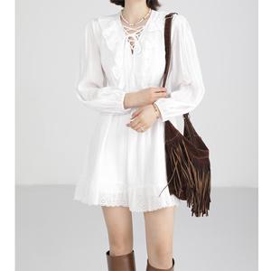 IRO REVO法式茶歇白色连衣裙子女春装新款设计感温柔风气质短裙