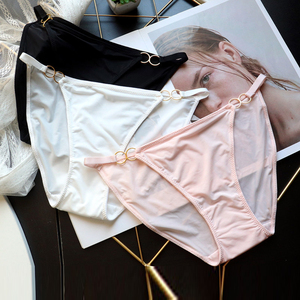 新款欧美少女细带铁环性感丝滑女士低腰内裤女冰丝女式三角裤纯色