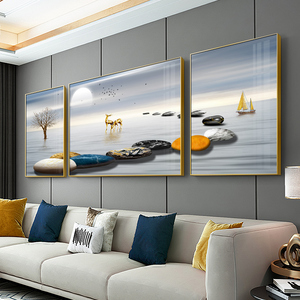现代简约客厅装饰画沙发背景墙后面墙上挂画轻奢北欧壁画三联墙画