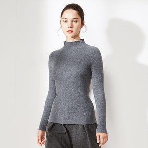 秋冬半高条纹领修身针织衫100纯羊绒打底衫套头毛衣绒典旗舰店1480