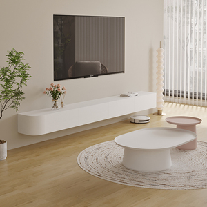 悬空电视柜现代简约实木悬挂式圆弧形悬浮电视机柜挂墙客厅小户型