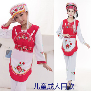 儿童女童宝宝中国风云南大理白族传统服饰套装红黄蓝马夹衬衫裤子