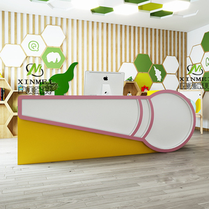 蓝话筒前台定制口才培训机构接待台幼儿园早教吧台小主持人主播台