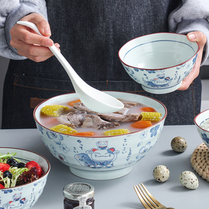 日式卡通招财猫陶瓷餐具创意家用米饭碗泡面碗汤碗吃饭小碗沙拉碗