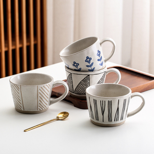 日式手工咖啡杯粗陶复古陶瓷高颜值马克杯燕麦早餐杯家用大肚水杯