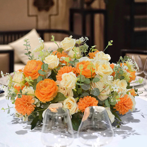 新款酒店餐桌花仿真花婚礼婚庆餐厅客厅摆件民宿餐吧桌面装饰绢花