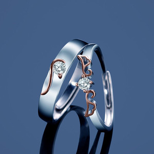 纯银新款天使之翼双飞情侣对戒小众设计简约个性风轻奢可调节指环