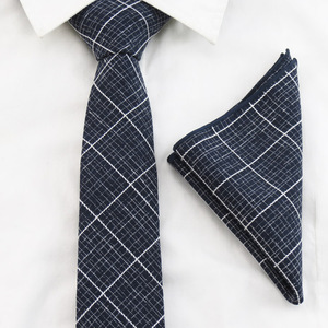 男士藏青色领带口袋巾 白色英伦风格设计时尚棉布领结方巾套装