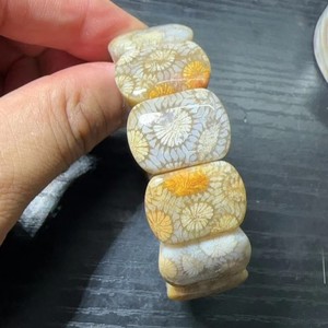 顺顺珊瑚玉天然果冻大彩花手镯菊花石老料情侣收藏级原创手牌手串