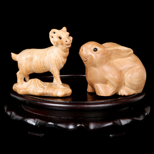 羊兔拱福摆件属猪