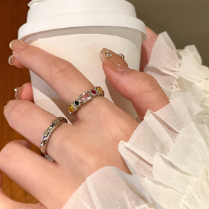彩色锆石不规则金属戒指女小众设计轻奢高级感指环气质网红食指戒