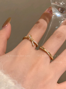 精致微镶锆石开口绳结戒指女小众设计高级感指环时尚冷淡风食指戒