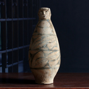 马家窑彩陶仰韶文化人头器口瓶仿古做旧罐古玩收藏品手工陶器摆件