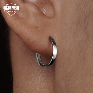 18k纯金白金耳环男士耳钉单只宽边耳圈黄金纯金圆圈个性简约耳扣