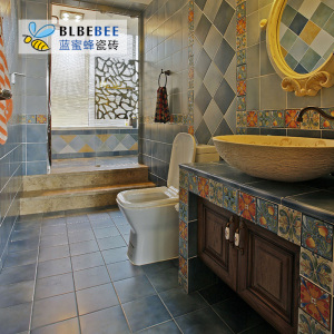 蓝蜜蜂仿古砖200地中海纯色卫生间墙砖地砖爱情海浴室内墙瓷砖