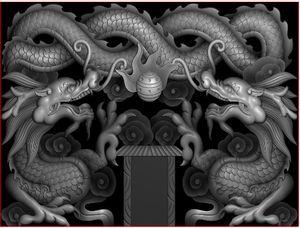 115双龙 蛟龙 石雕 墓碑 碑头 双龙戏珠 精雕图 灰度图 雕刻图