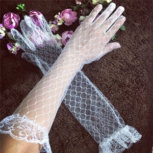 夏季薄款透明网纱新娘手套加长款婚纱结婚礼服配件蕾丝长手套包邮