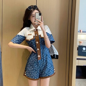 气质连体裤女夏季新款小个子法式复古收腰设计感休闲牛仔连身短裤