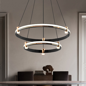 意式吊灯卧室灯2022新款主卧轻奢房间长线吊灯黑色环形餐厅书房灯