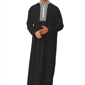 Men long shirts 穆斯林中东阿拉伯迪拜男士宽松长袍口袋拉链衬衫