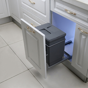 厨房带盖隐藏嵌入式高身浅窄垃圾杂物桶抽拉分类橱柜内置米面收纳