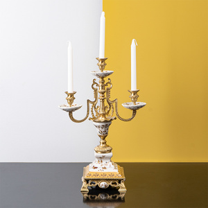 欧式陶瓷配铜家用蜡烛烛台创意壁橱餐桌烛台奢华美式玄关客厅摆件