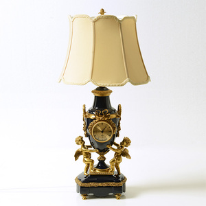 欧式宝蓝色家居饰品台灯高档创意陶瓷配铜天使时钟装饰台灯