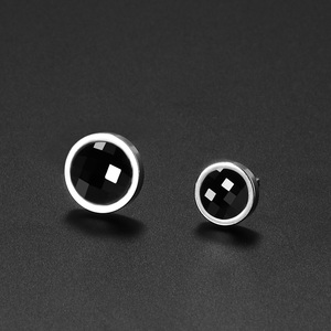 简约黑曜石耳钉男潮流个性男款不掉色钛钢酷细针黑色平底圆形耳环
